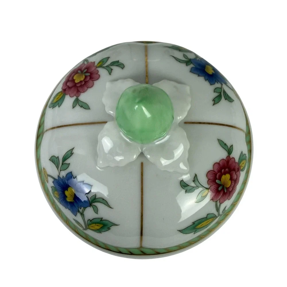 Heinrich W-Germany Floral Porcelain Lidded Sugar Bowl Trinket Dish Gold Gilt